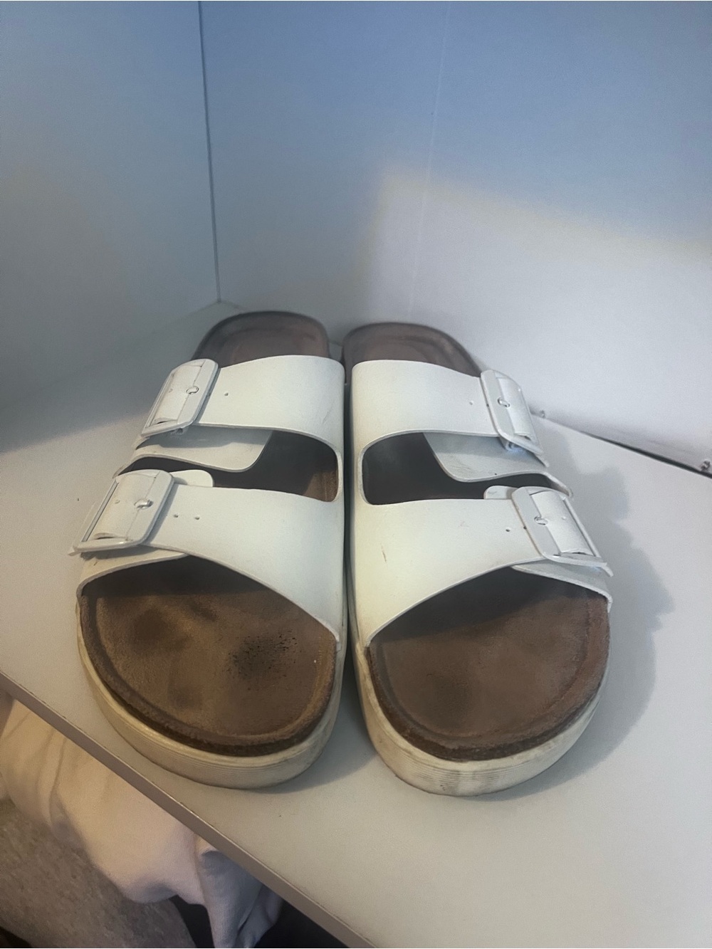 Women s  Madden Girl White Double Buckle Slide Sandals